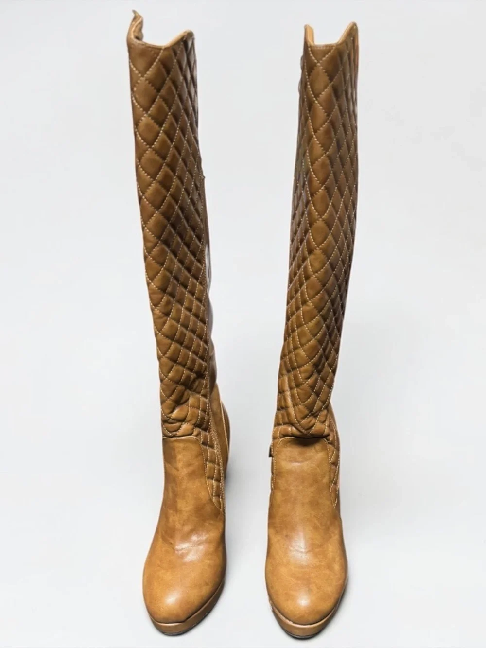 Reneeze Brown Quilted Over The Knee Heeled Boots Size 9